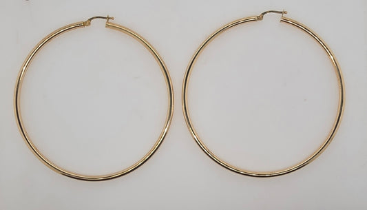 9CT YELLOW GOLD IMPORTED 2.5MM X 60MM HOOP EARRINGS