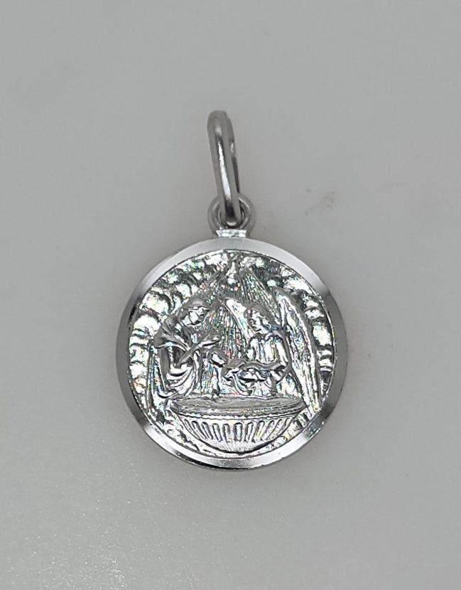 18CT WHITE GOLD IMPORTED ITALIAN 14MM BAPTISM CHARM.