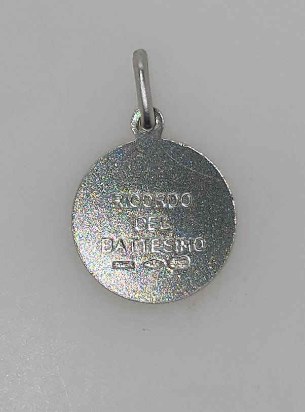 18CT WHITE GOLD IMPORTED ITALIAN 14MM BAPTISM CHARM.