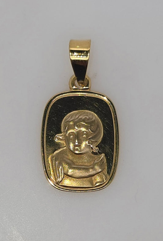 18CT YELLOW GOLD IMPORTED 20MM X 15MM ANGEL PENDANT.