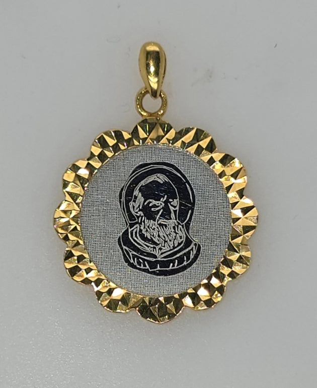 18CT TWO TONE IMPORTED 18MM PADRE PIO IMAGE PENDANT.