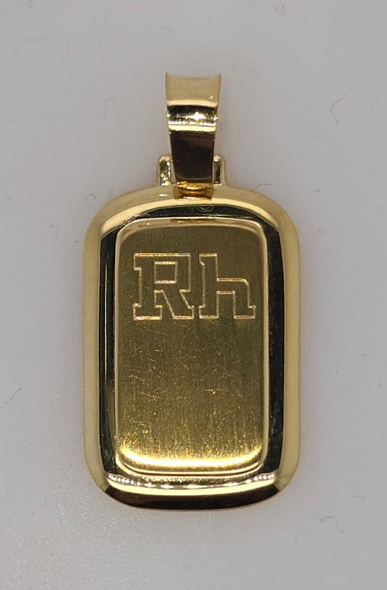 18CT YELLOW GOLD IMPORTED BLOOD GROUP 24MM X 16MM PENDANT.