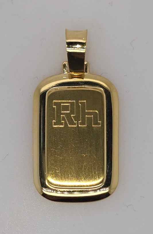 18CT YELLOW GOLD IMPORTED BLOOD GROUP 24MM X 16MM PENDANT.