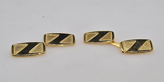 18CT YELLOW GOLD IMPORTED RECTANGLE FANCY CUFF LINKS.