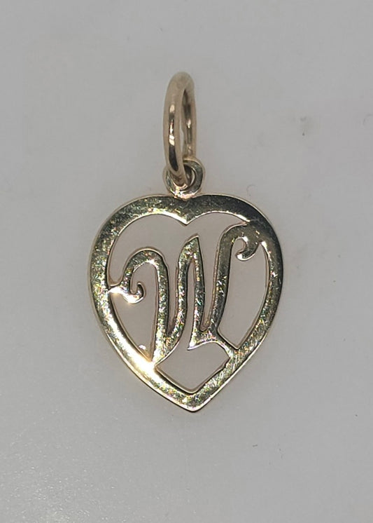 9CT YELLOW GOLD 15MM HEART WITH INITIAL W PENDANT.