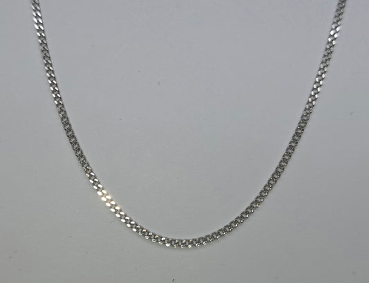 9CT WHITE GOLD IMPORTED ITALIAN 45CM X 1.4MM WIDE SOLID CURB CHAIN.