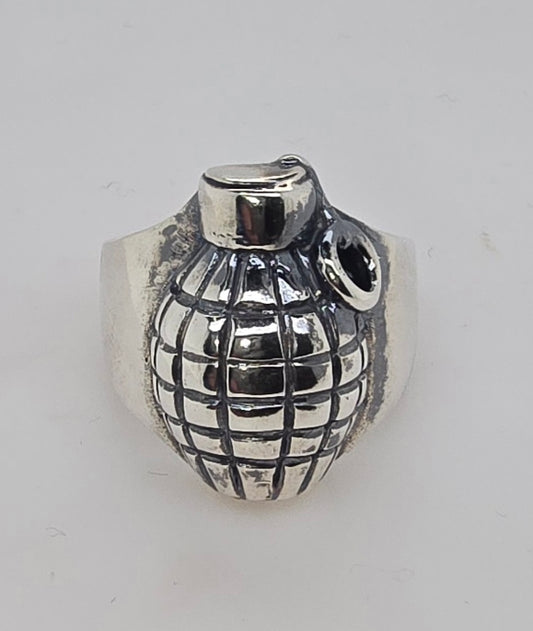 STERLING SILVER 24MM GRENADE RING 20.11GRAMS FINGER SIZE W