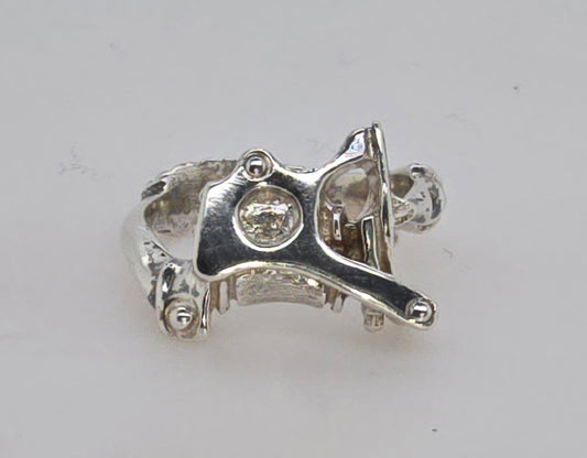 STERLING SILVER SOLID 18MM X 14MM TATTOO GUN RING.