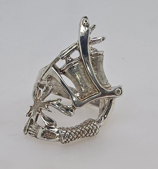 STERLING SILVER SOLID 40MM X 26MM TATTOO GUN RING.