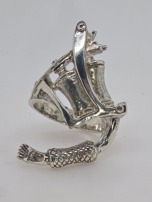 STERLING SILVER SOLID 38MM X 25MM TATTOO GUN RING.