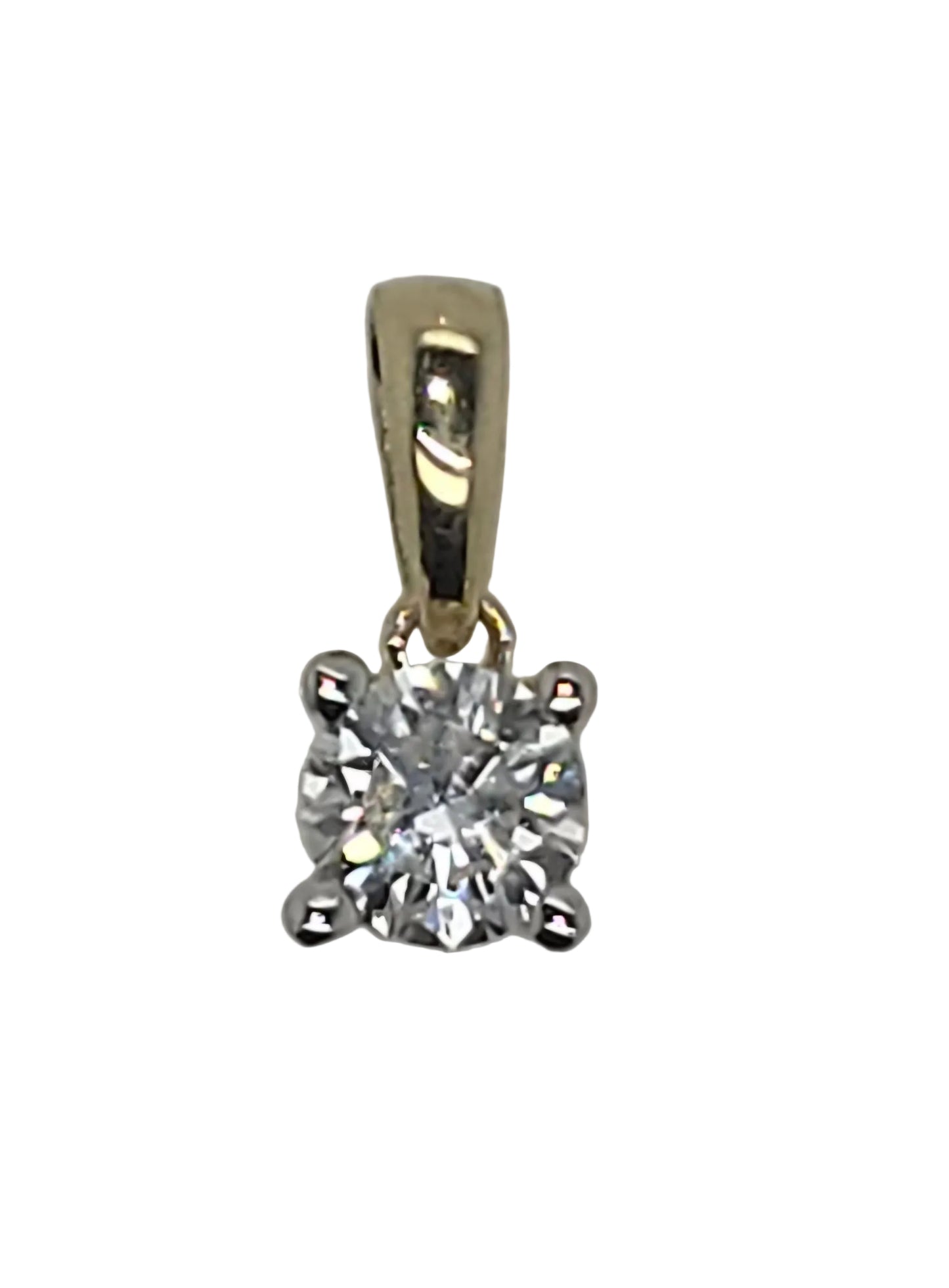 9CT YELLOW GOLD 4 CLAW SET 0.15CT ROUND BRILLIANT CUT DIAMOND PENDANT.