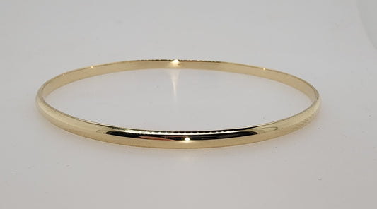 9CT YELLOW GOLD SOLID 3 X 63MM HALF ROUND BANGLE 8.82GRAMS