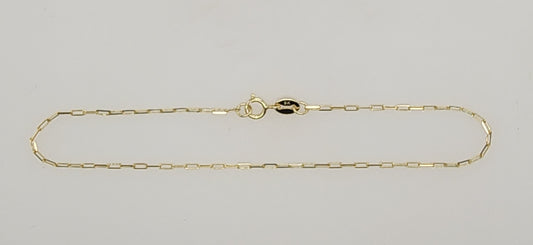 9CT YELLOW GOLD IMPORTED 19CM 2.4MM X 1.1MM PAPERCLIP BRACELET .53GRAMS
