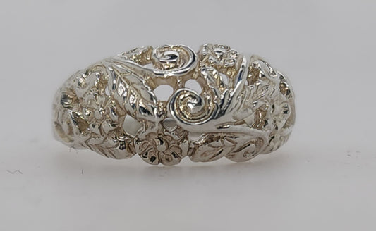 STERLING SILVER 9MM DOME FILIGREE FLOWER DESIGN RING FINGAE SIZE N