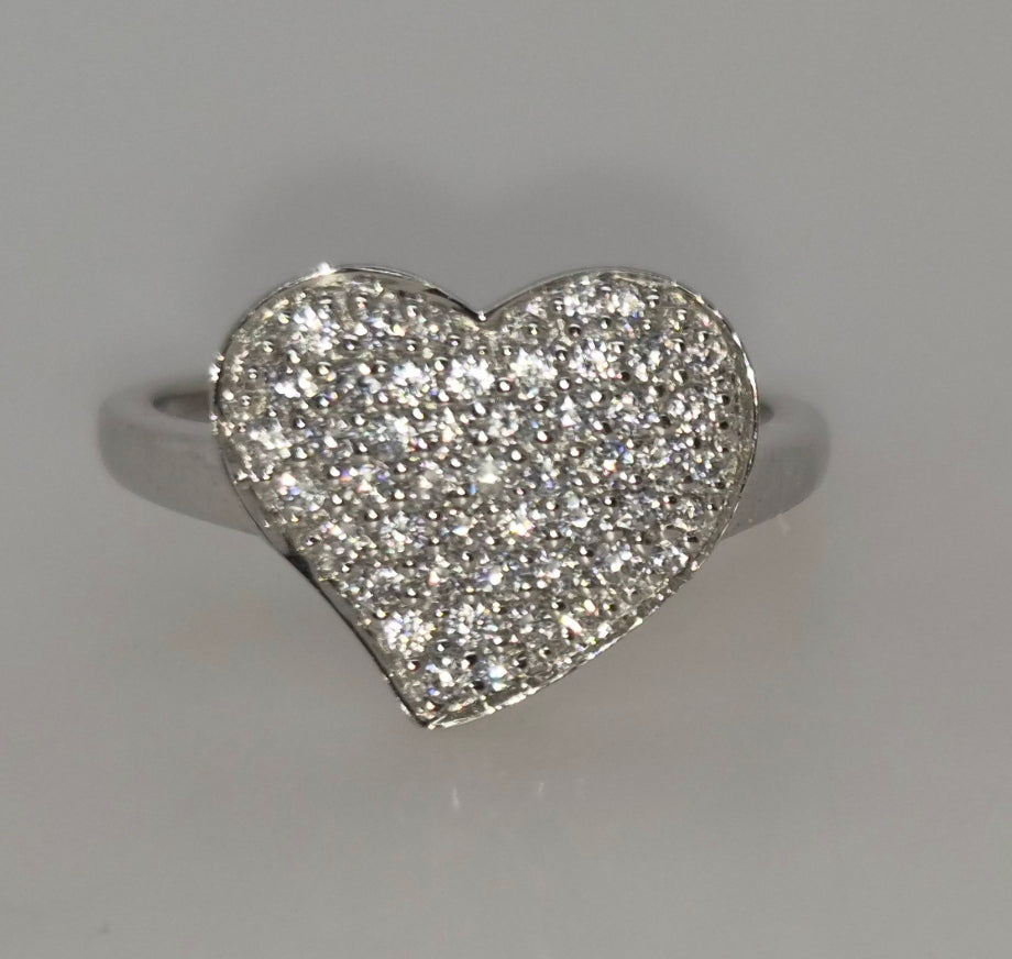 STERLING SILVER 13.5MM PAVE SET CUBIC ZIRCONIA HEART RING.