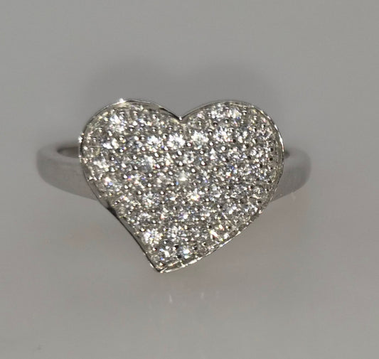 STERLING SILVER 13.5MM PAVE SET CUBIC ZIRCONIA HEART RING.