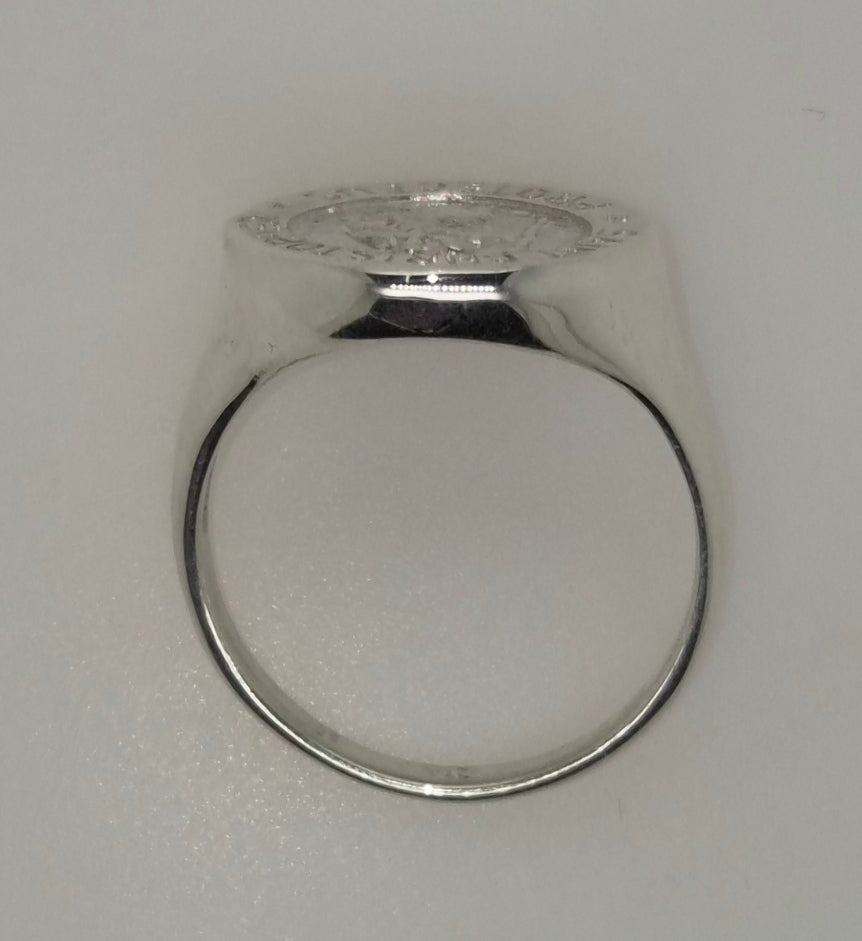 STERLING SILVER 15MM SAINT CHRISTOPHER SIGNET RING FINGER SIZE O