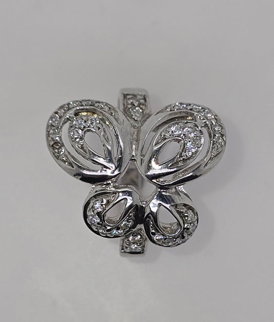 STERLING SILVER GRAIN SET CUBIC ZIRCONIA BUTTERFLY DESIGN RING.