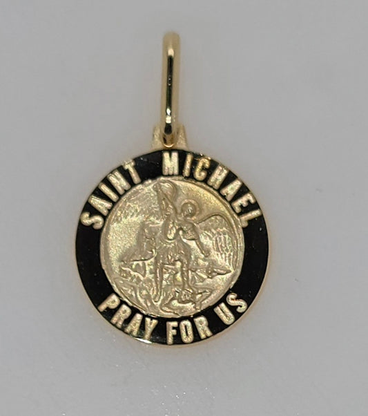 9CT YELLOW GOLD IMPORTED SOLID 15MM ST MICHAEL PENDANT.