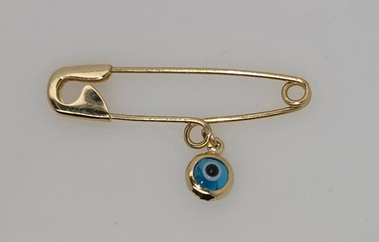 9CT YELLOW GOLD SOLID IMPORTED 31MM PIN WITH 5.8MM EVIL EYE CHARM.
