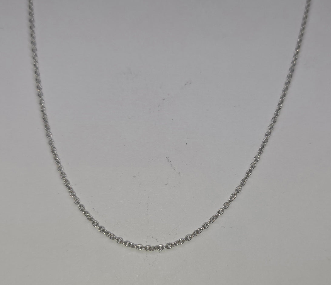 9CT WHITE GOLD IMPORTED .9MM DIAMOND CUT CABLE 45CM CHAIN.