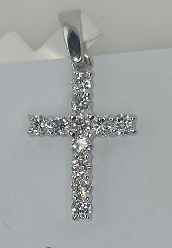 9CT WHITE GOLD LAB DIAMOND CROSS PENDANT.