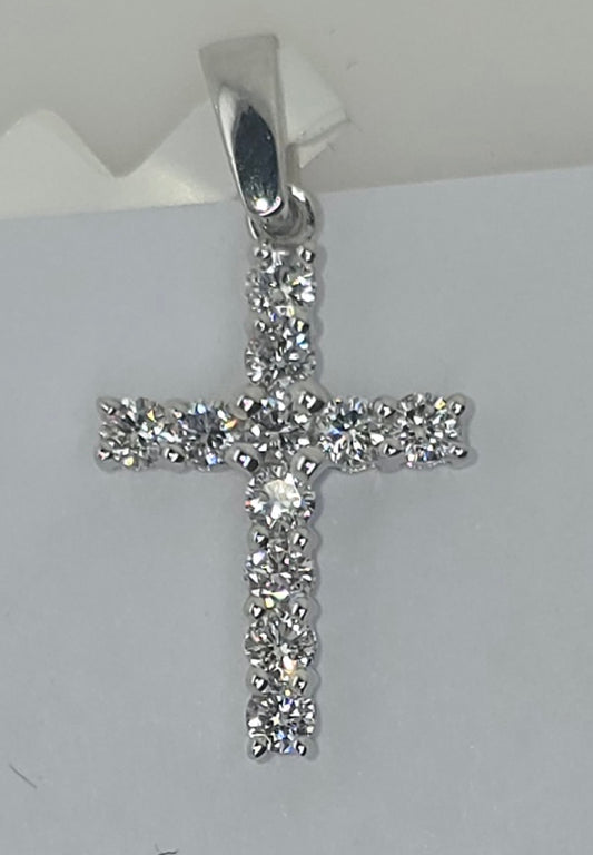 9CT WHITE GOLD LAB DIAMOND CROSS PENDANT.
