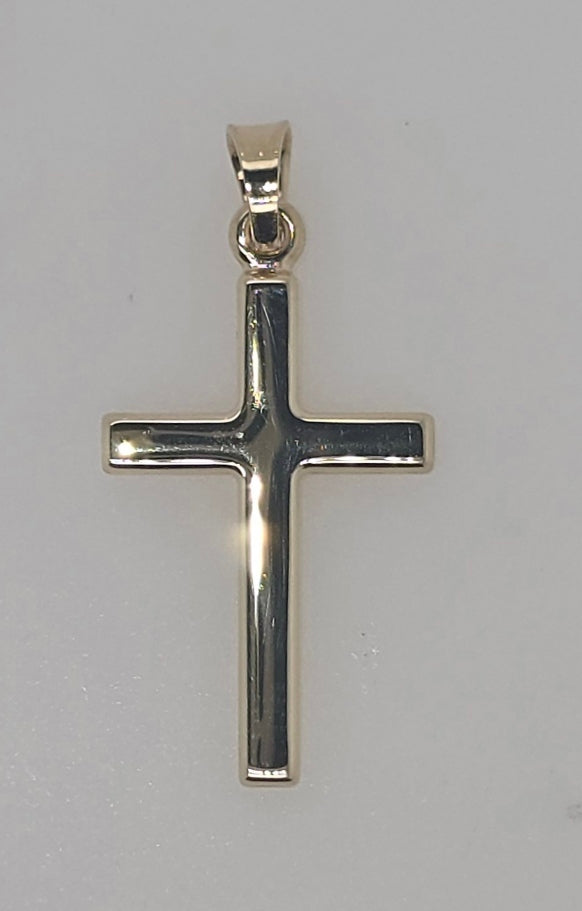 9CT YELLOW GOLD POLISHED 20MM X 12MM PLAIN CROSS PENDANT.