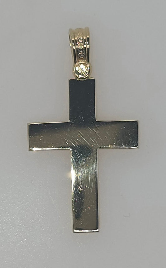 9CT YELLOW GOLD IMPORTED 22MM X 16MM FLAT POLISHED CROSS PENDANT.