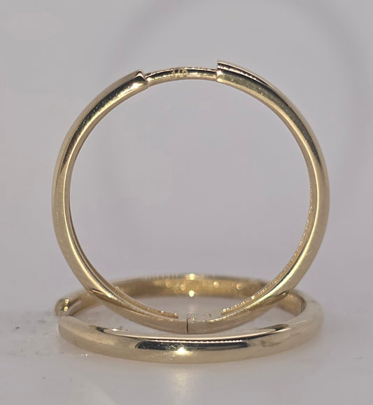 9CT YELLOW GOLD IMPORTED 2MM X 19MM 1/2 ROUND PROFILE HUGGIE EARRINGS.