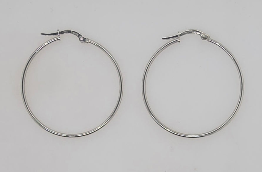 18CT WHITE GOLD ITALIAN 1.2MM X 30MM THIN HOOP EARRINGS