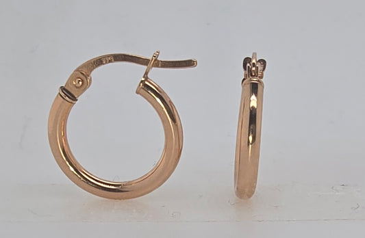 9CT ROSE GOLD IMPORTED 2MM X 10MM HOOP EARRINGS