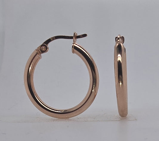 9CT ROSE GOLD IMPORTED 2.5MM X 15MM HOOP EARRINGS
