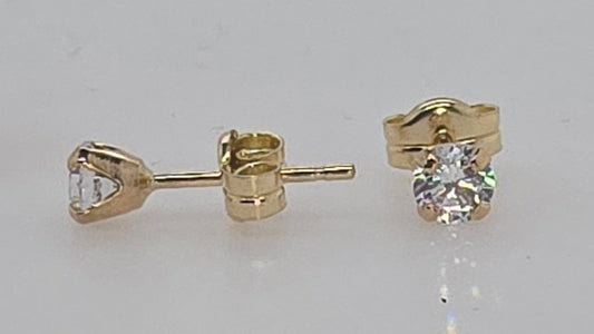9CT YELLOW GOLD 4MM ROUND CUBIC ZIRCONIA STUD EARRINGS
