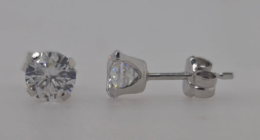 9CT WHITE GOLD 5MM ROUND CUBIC ZIRCONIA STUD EARRINGS