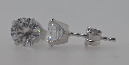 9CT WHITE GOLD 6MM CUBIC ZIRCONIA STUD EARRINGS