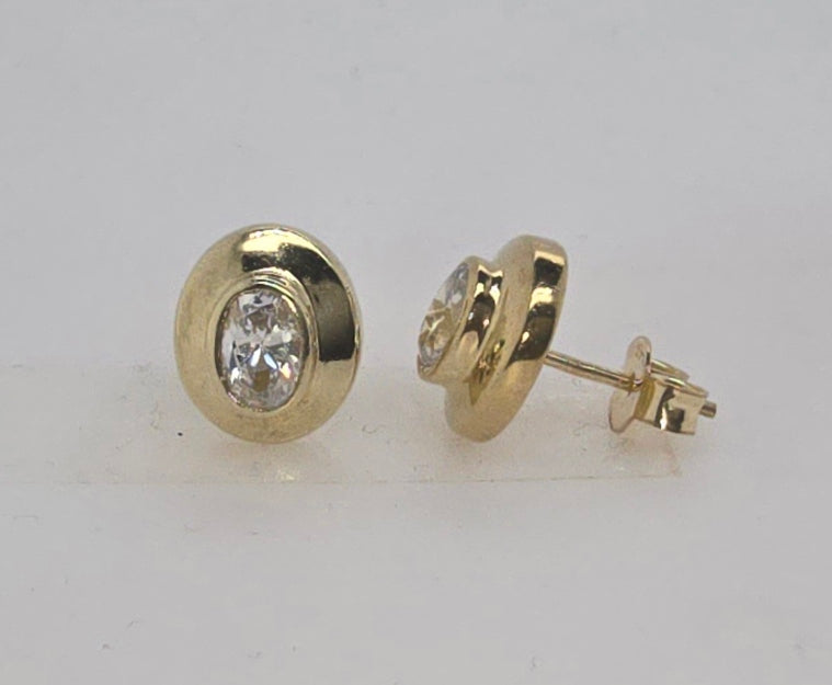 9CT YELLOW GOLD 11MM X 9.5MM OVAL BEZEL SET STUD EARRINGS