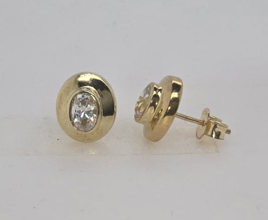 9CT YELLOW GOLD 11MM X 9.5MM OVAL BEZEL SET STUD EARRINGS