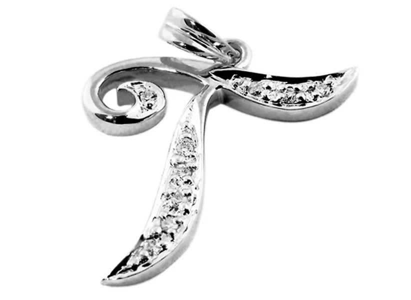 9CT WHITE GOLD DIAMOND LETTER T PENDANT.