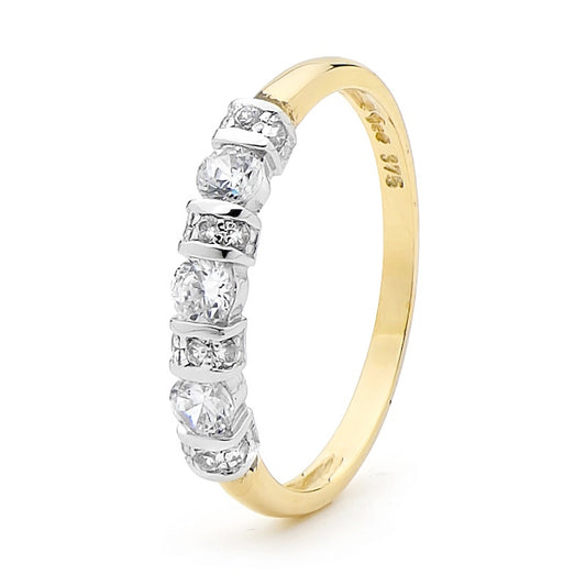9CT YELLOW GOLD ROUND CUBIC ZIRCONIA RING