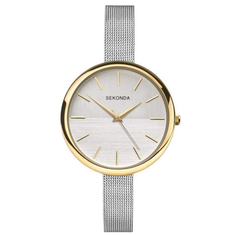 SEKONDA WOMENS WATCH TWO TONE SILVER DIAL MESH BAND SK2561