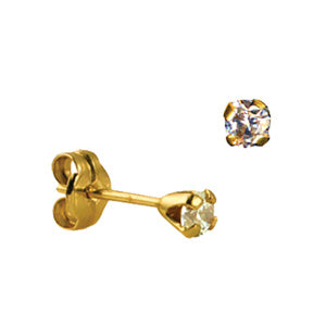 9CT YELLOW GOLD 3MM ROUND CUBIC ZIRCONIA 4 CLAW STUD EARRINGS