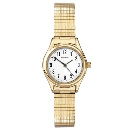 SEKONDA WOMENS WATCH GOLD COLOUR EXPANDABLE BAND WHITE DIAL SK4602