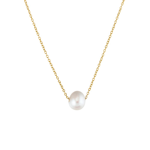 STERLING SILVER GOLD PLATED NECKALCE WITH 9MM FLOATING  FREASHWATER PEARL