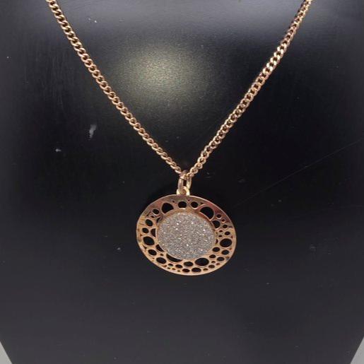 TESORO STERLING SILVER ROSE GOLD PLATED ROUND GLITTER PENDANT