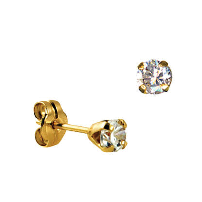 9CT YELLOW GOLD 4MM ROUND CUBIC ZIRCONIA 4 CLAW SET STUD EARRINGS