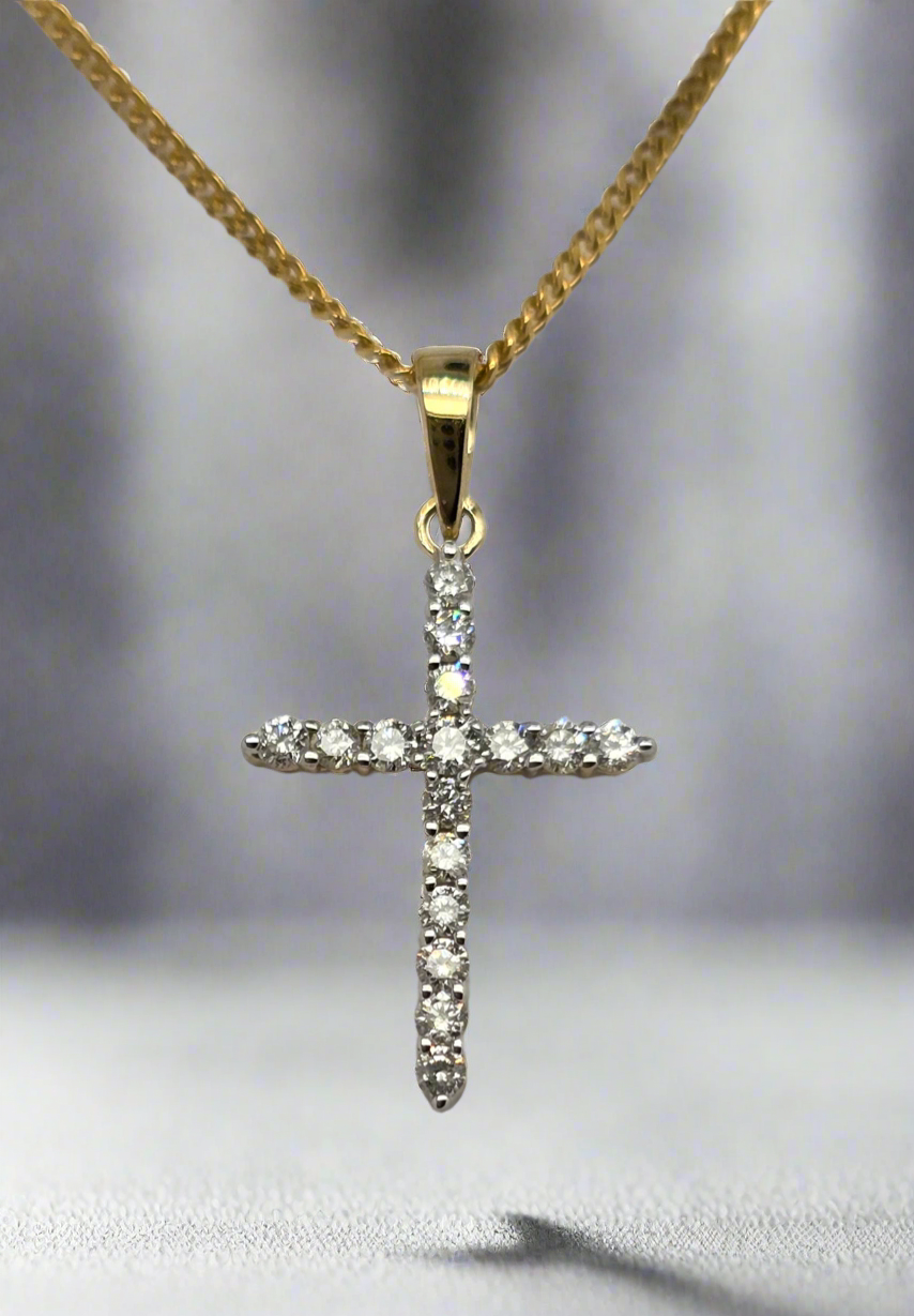 9CT YELLOW GOLD DIAMOND CROSS PENDANT