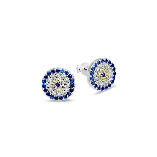 STERLING SILVER 10MM CUBIC ZIRCONIA EVIL EYE STUD EARRINGS.