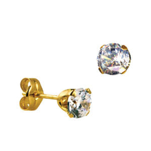 9CT YELLOW GOLD 5MM ROUND CUBIC ZIRCONIA 4 CLAW STUD EARRINGS.