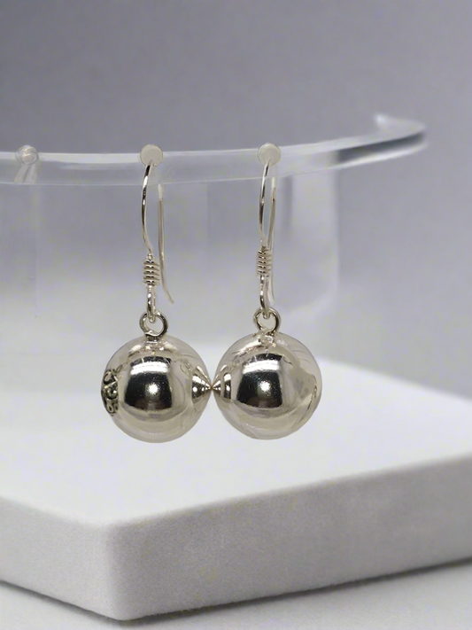 STERLING SILVER 10MM BALL DROP HOOK EARRINGS